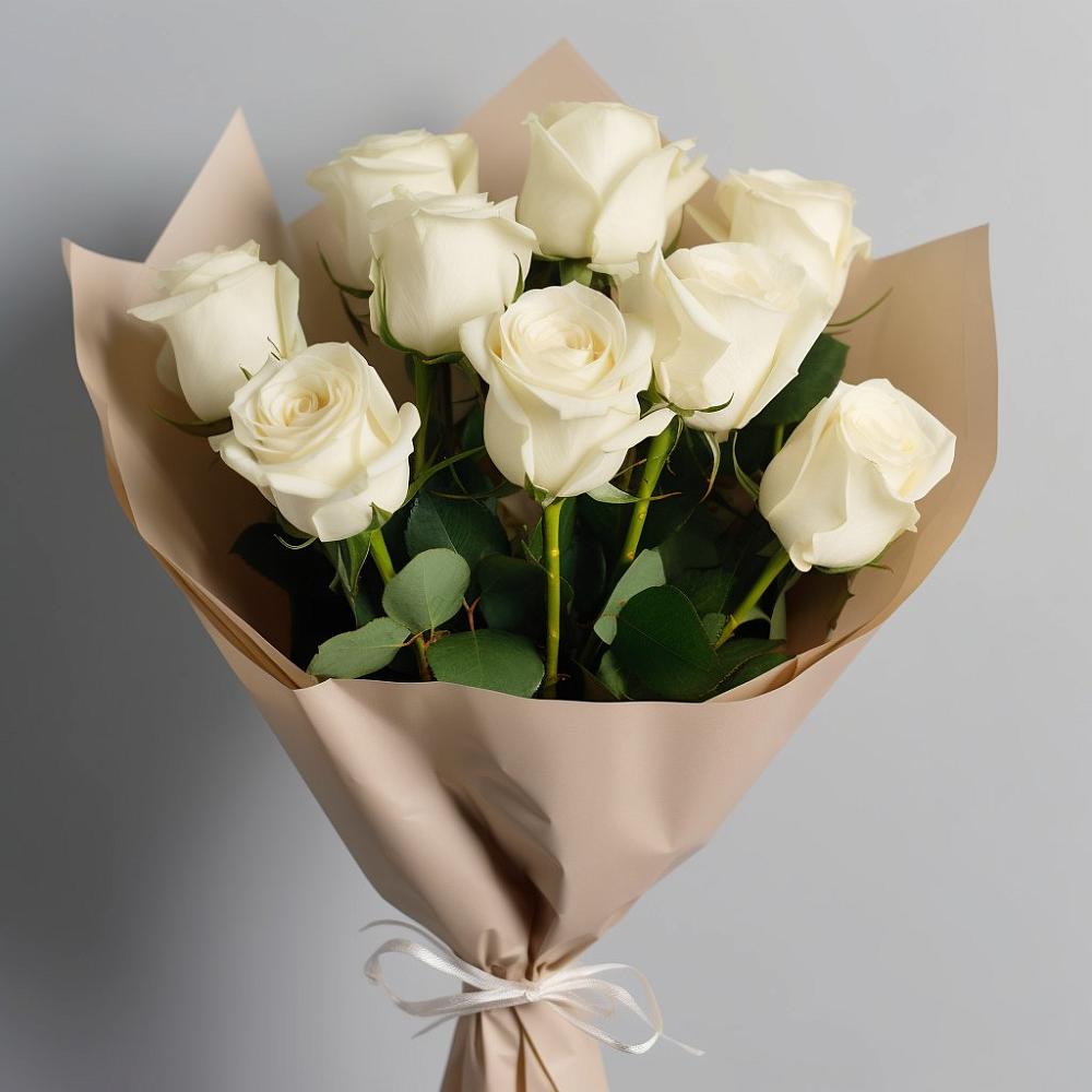 Букет 9 Белых роз Эдлесс Лав в Заветном Краснодарского края