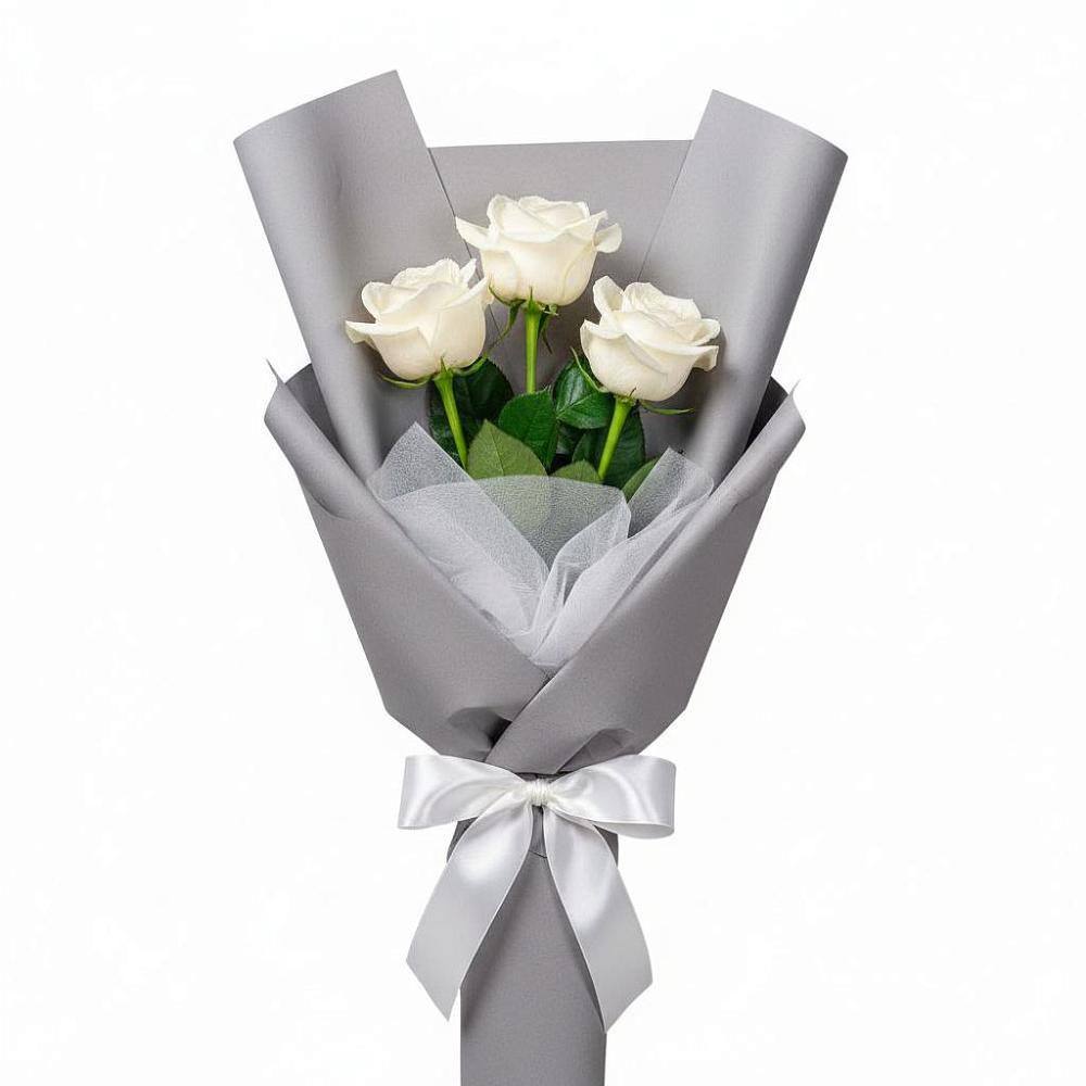 Букет 3 белые розы в Заветном Краснодарского края