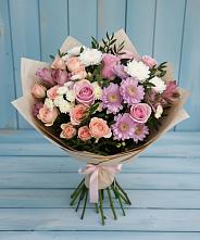 Букет цветов из:  Хризантемы, Розы и Альстромерии в Заветном Краснодарского края