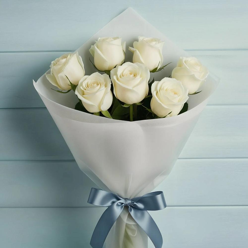 Букет 7 Белых роз Эдлесс Лав в Заветном Краснодарского края